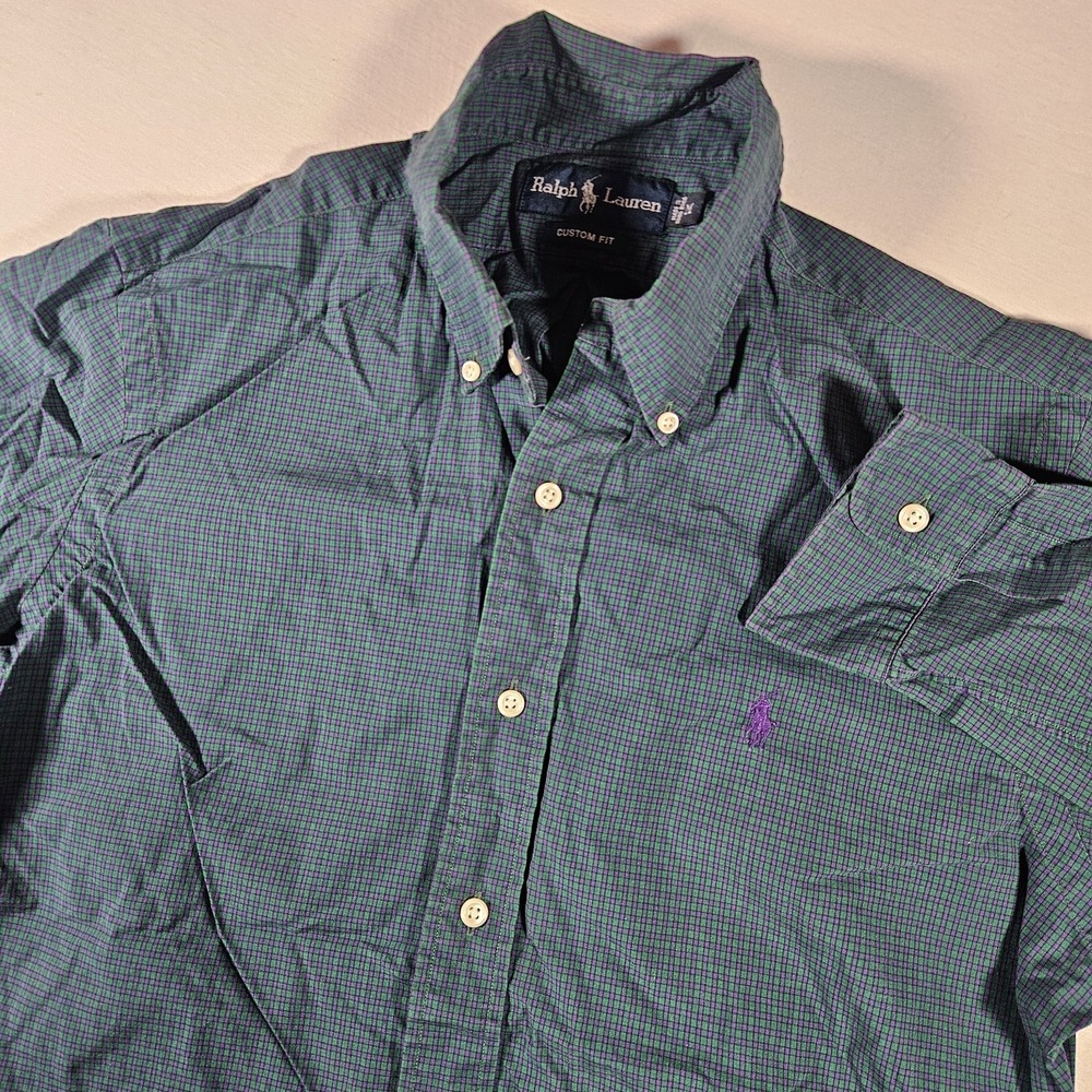 Ralph Lauren Shirt Men's‎ Medium Long Sleeve Button-Up Gingham Green Purple